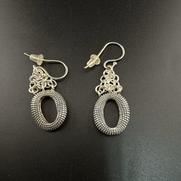 Michael Dawkins Earrings Sterling Silver Pebbled Granulated Link Dangle Drop 925 - Picture 10 of 13